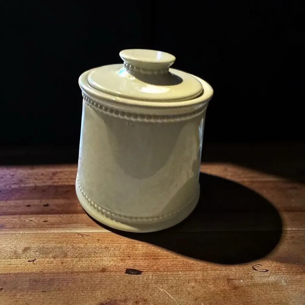Vintage Sage Green Stoneware Kitchen Canister with Lid | Farmhouse Ceramic